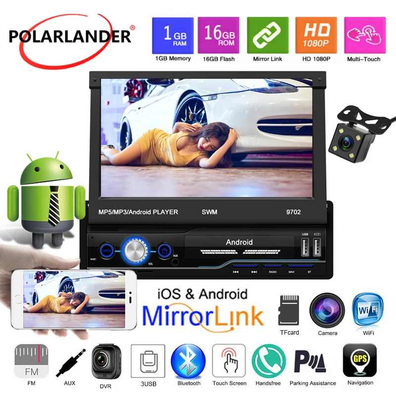 Автомагнитола MP5 сенсорный экран GPS камера заднего вида 7 &quot Mirror Link 1din Bluetooth IOS Android