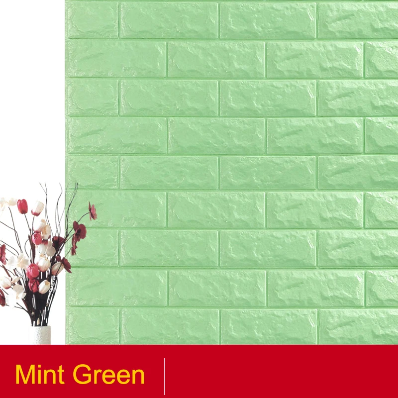Mint Green Самоклеющиеся водонепроницаемые ТВ фоновые обои-с рисунком кирпича 3D стикер стены гостиной обои для спальни декоративные 70*77 - Цвет: Mint Green