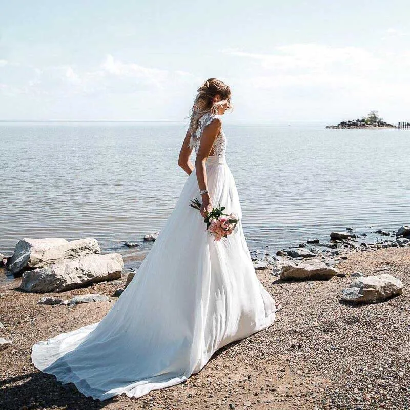 Шифоновое пляжное свадебное платье Vestido De Noiva 2020 прозрачная задняя часть