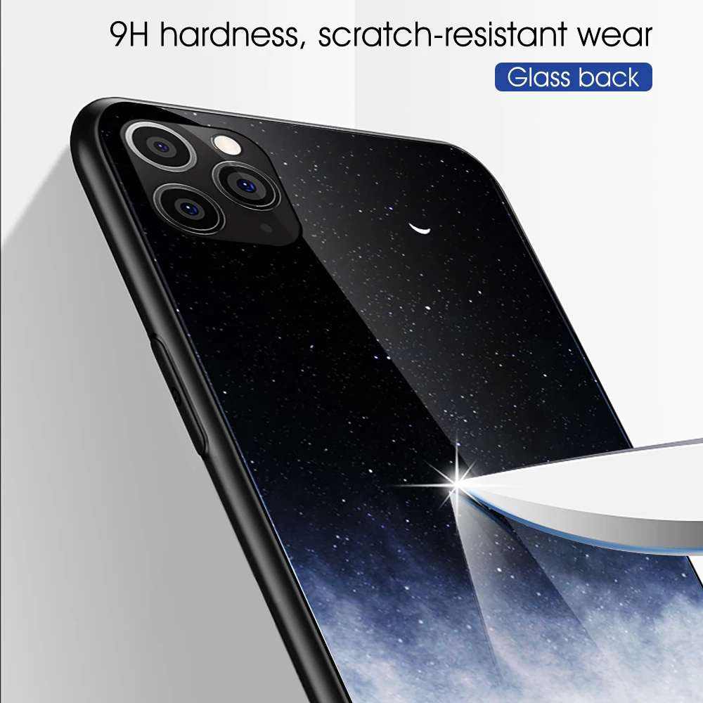 Cool Space Tempered Glass Case For iPhone 11 13 12 14 Pro Max Xs Mini Moon Star Cover For iPhone 6S 7 8 Plus X XS Max XR SE Case