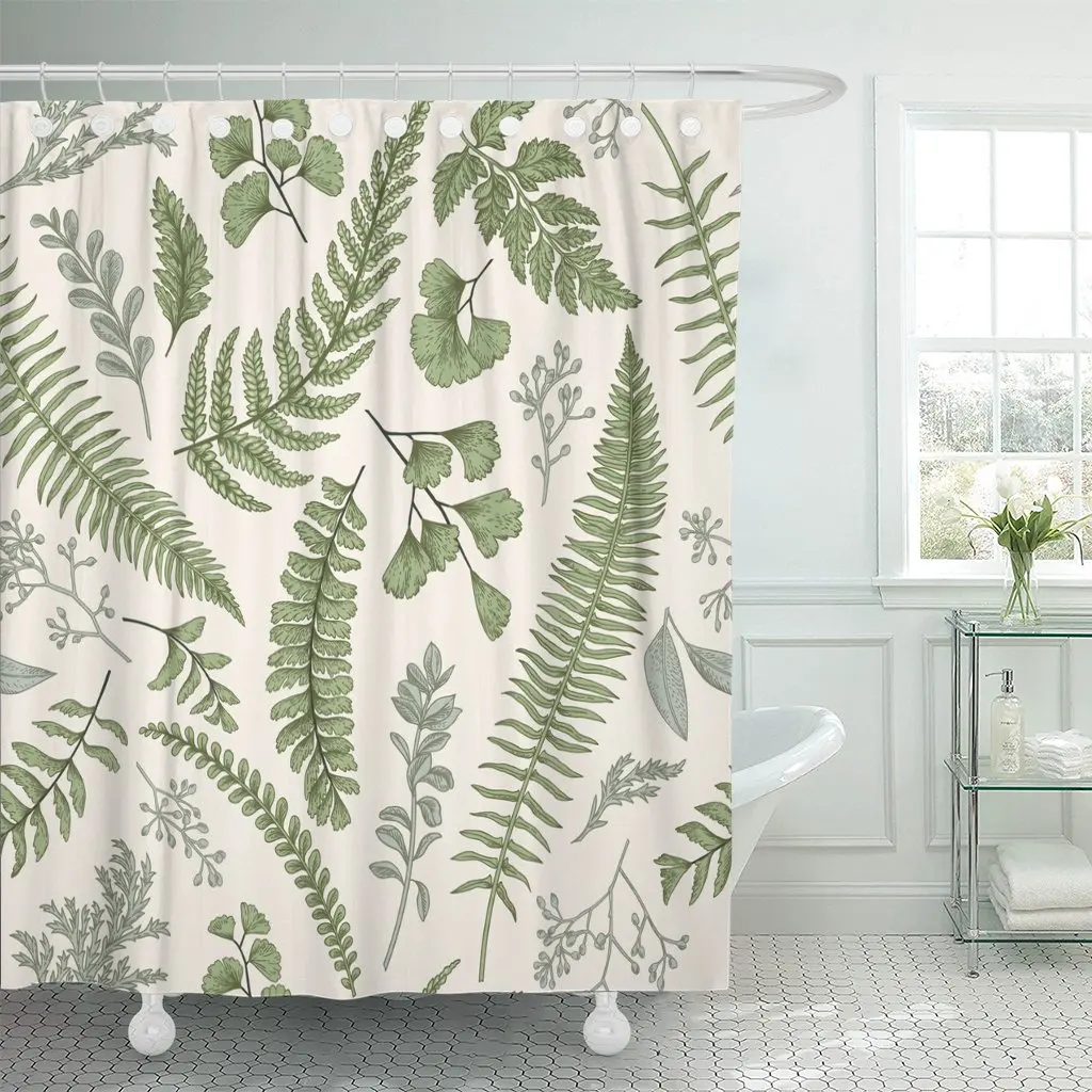 

Floral Pattern in Vintage Leaves and Herbs Botanical Boxwood Shower Curtain Waterproof Polyester Fabric 72 x 72 Inches with Hook