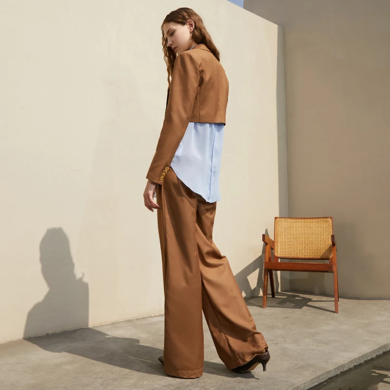 

SISPELL Cropped Balzer Coats For Female Lapel Collar Long Sleeve Pure Color Women's Coat Fashion Streetwear Spring Tide 2021