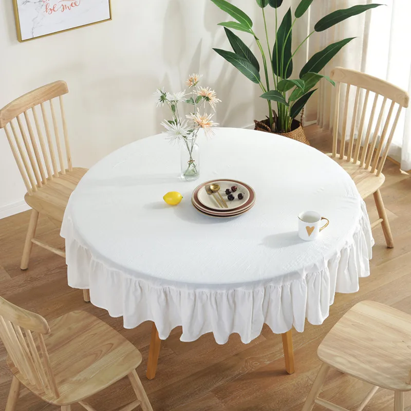 

European Table Cloth Art Cotton Linen Simple Lotus Edge Tablecloth Ins Nordic Style Linen Tea Table Cover Cloth Home Decoration