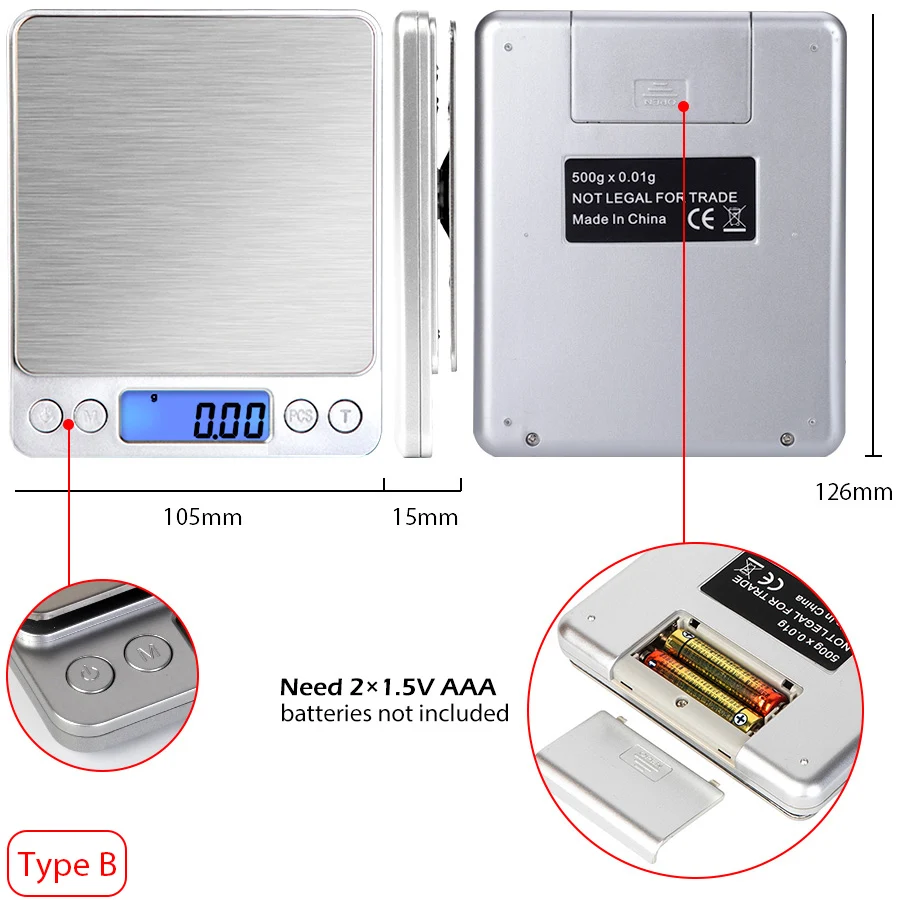 

10/5/3Kg Kitchen Scale Stainless Steel Weighing Scale Food Diet Postal Balance Measuring LCD Electronic Scales