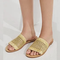 europe summer new rattan weave hollow womens slippers casual flat slides shoes ins ladies sandals outdoor slip on beach shoes