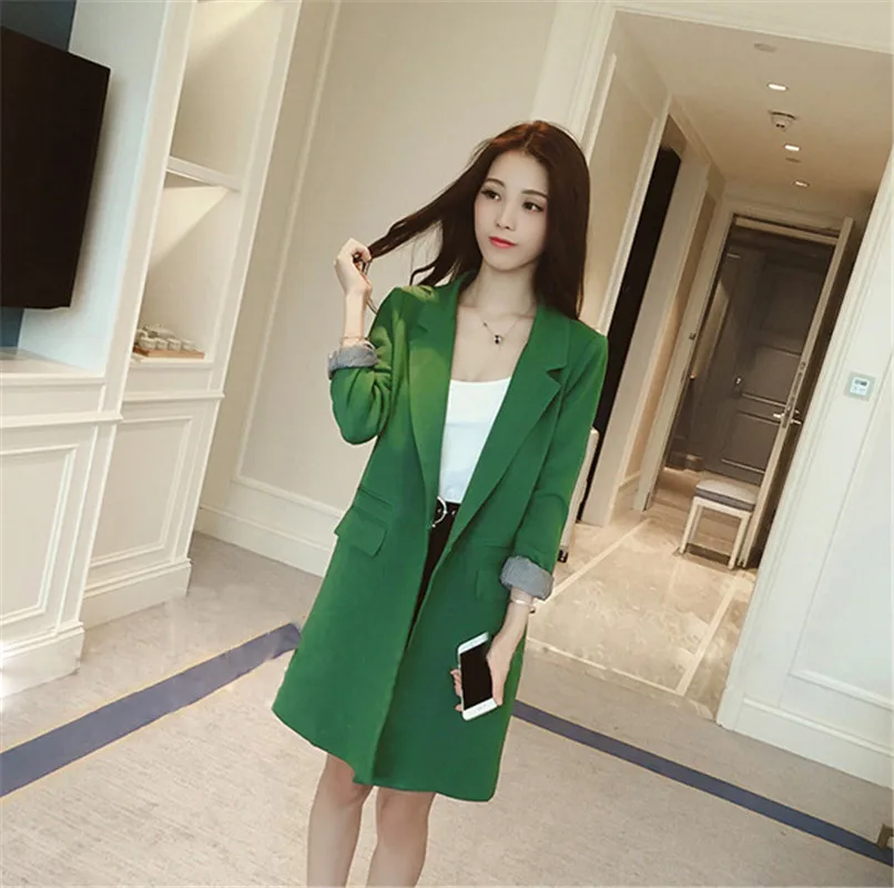 Весенне осенний Тонкий Женский Длинный блейзер на одной пуговице костюм куртка