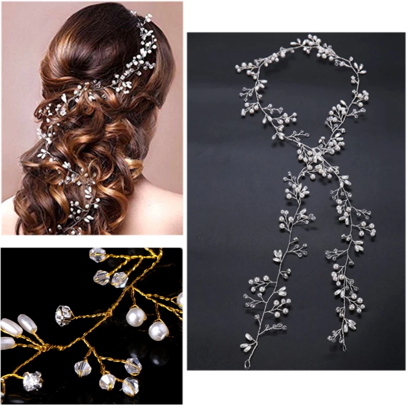 

Y166 Luxury Wedding Bridal Rhinestone Faux Pearl Headband Tiara Hair Chain Headpiece