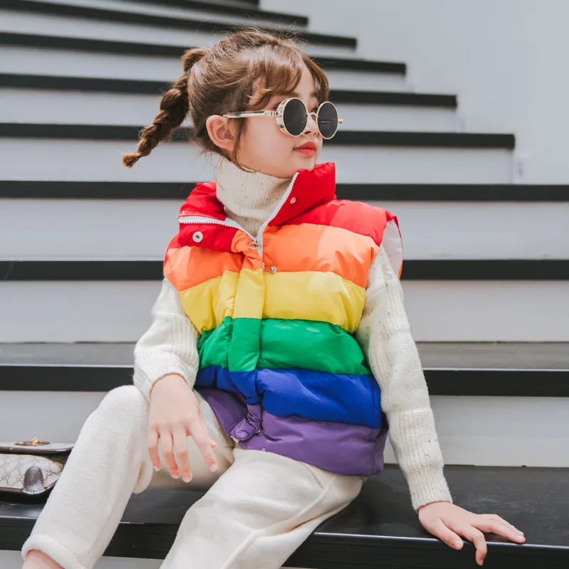 Mudkingdom Little Kids Rainbow Vest Stripe Pattern Polyester Collar with Buttons 3-7T