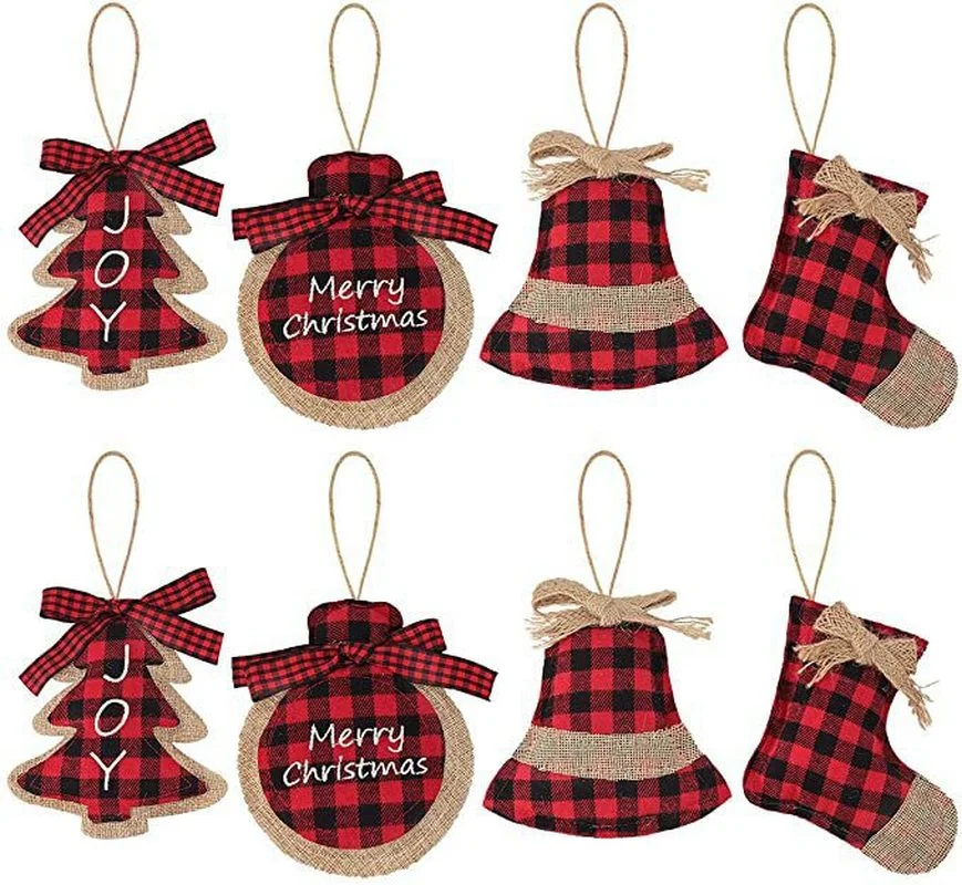 

8 piece set Christmas Fabric Ball Ornaments Decoration Christmas Buffalo Lattice Ball Christmas Tree Ornaments