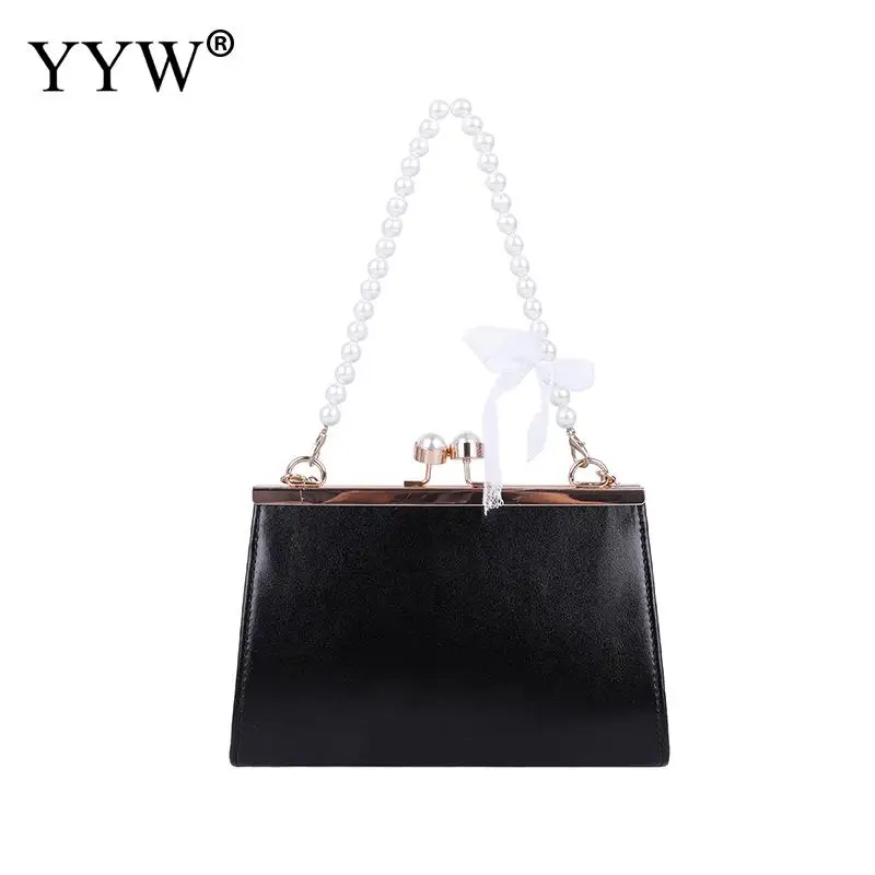 

Elegant Black White PU Leather Shoulder Bag with Pearl Chain Female Fashion Crossbody Box Bag Ladies Handbags Bolsa Feminina
