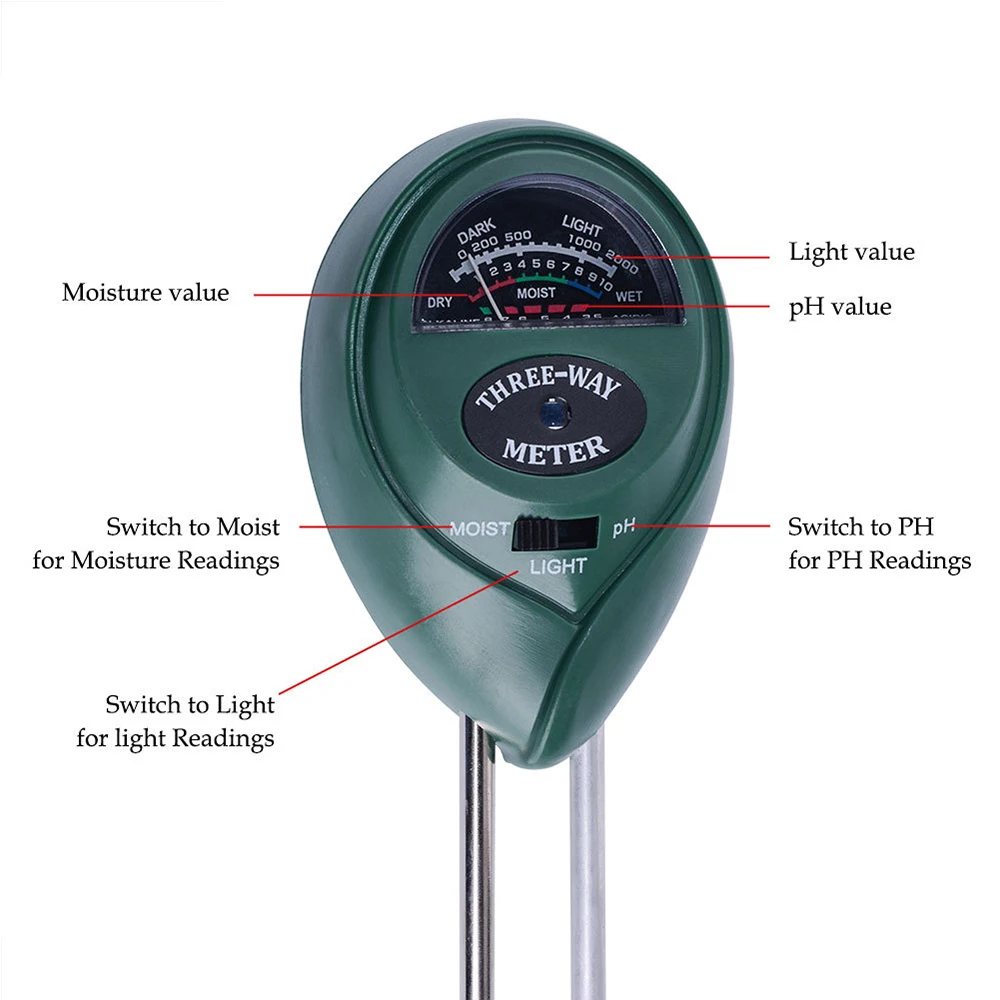 

3 In 1 Soil PH Meter Moisture Sunlight PH Meter Tester For Plants Flowers Humidity Sunlight Garden Plants Flowers Moist Tester