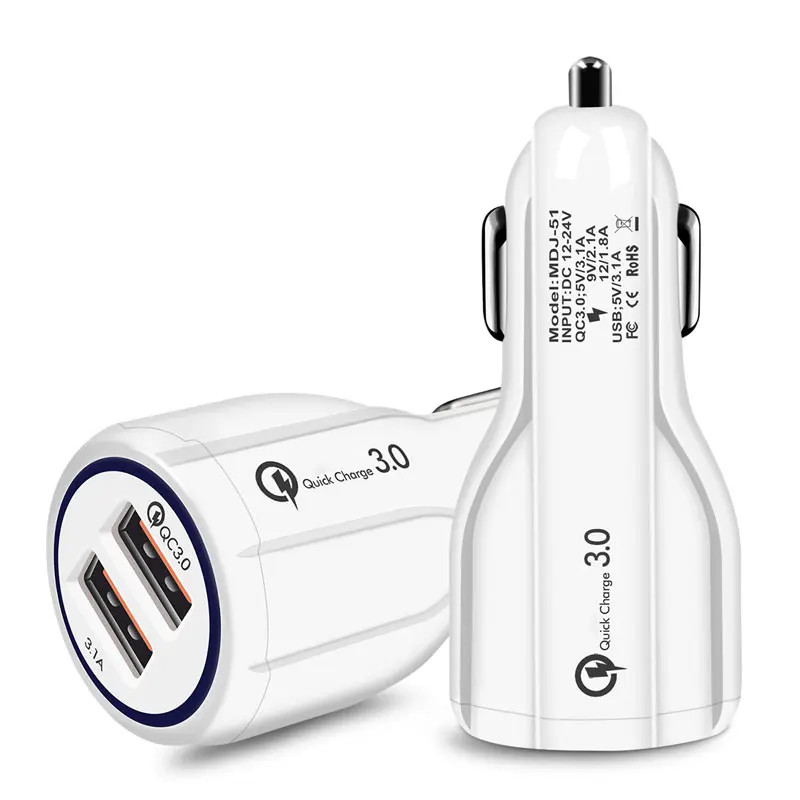 white 3.0A 2 порта USB автомобильный прикуриватель разветвитель разъем быстрой зарядки Авто аксессуары для iPhone samsung huawei Быстрая зарядка - Название цвета: white