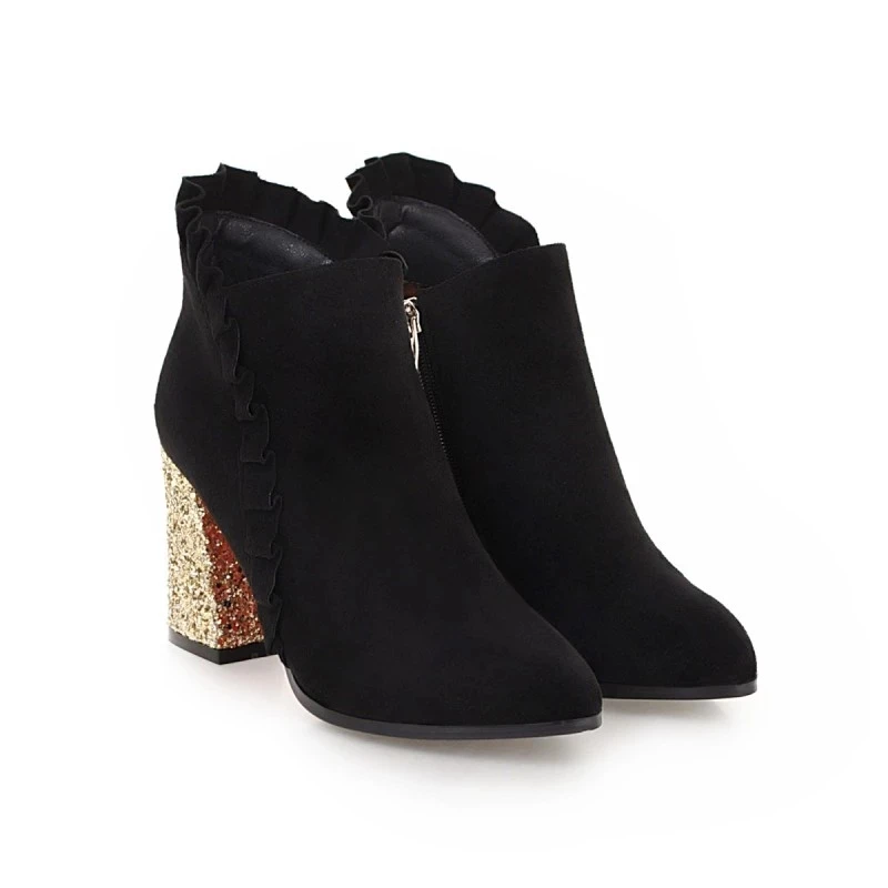 Big Size boots women shoes ankle for ladies Lace side zipper sequined heel | Обувь