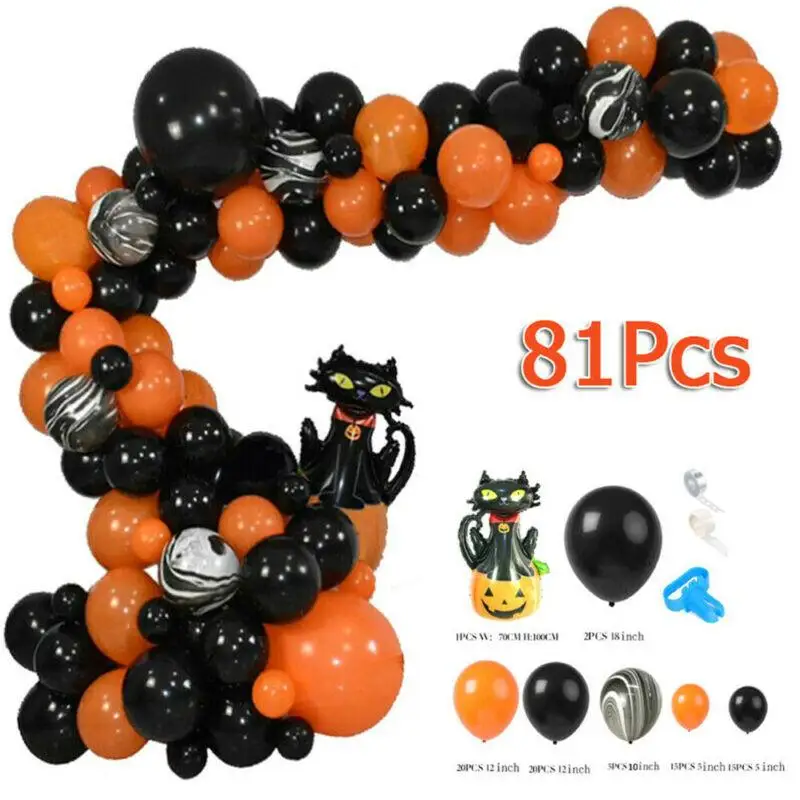

81 Pcs Halloween Latex Balloons Garland Kit Black Cat Theme Party Arches Decor Sets