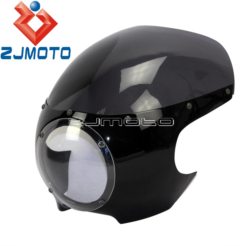 Glossy Black Smoke Мотоциклетный передний головной светильник обтекатель кафе Racer Drag Racing 5-3/" светильник обтекатель лобового стекла для Harley Bobber Sportster Dyna - Цвет: Glossy Black Smoke