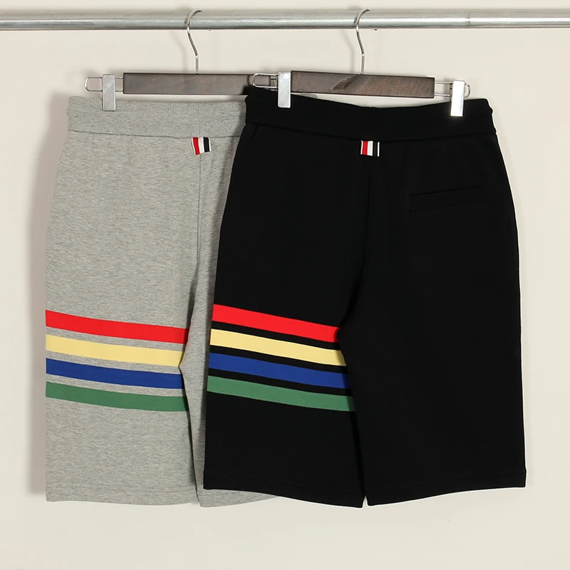 

fashion 2021 TB brand casual shorts men rainbow striped summer beach style cotton shorts for men gray Five-point pants male