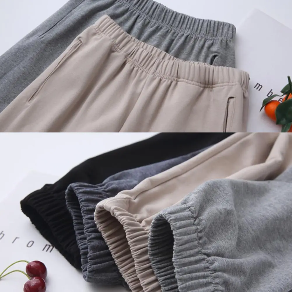 

New Arrival!!! Women Autumn Solid Color High Waist Cotton Ankle Tie Warm Pants Sports Trousers