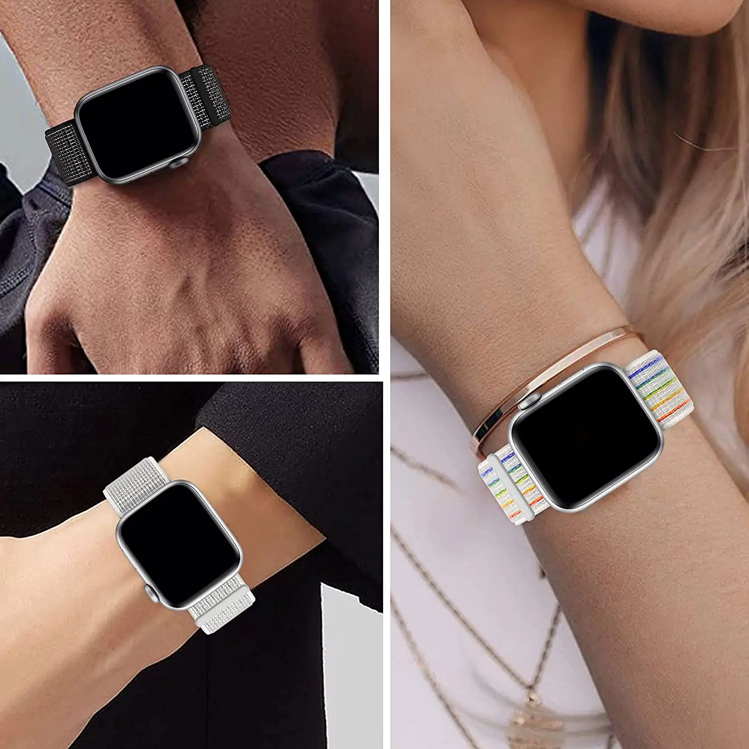 Adjustable Nylon Velcro Sport Band Compatible for Apple Watch 38/40mm 42/44mm Braided Weave Replacement Strap for iWatch Series