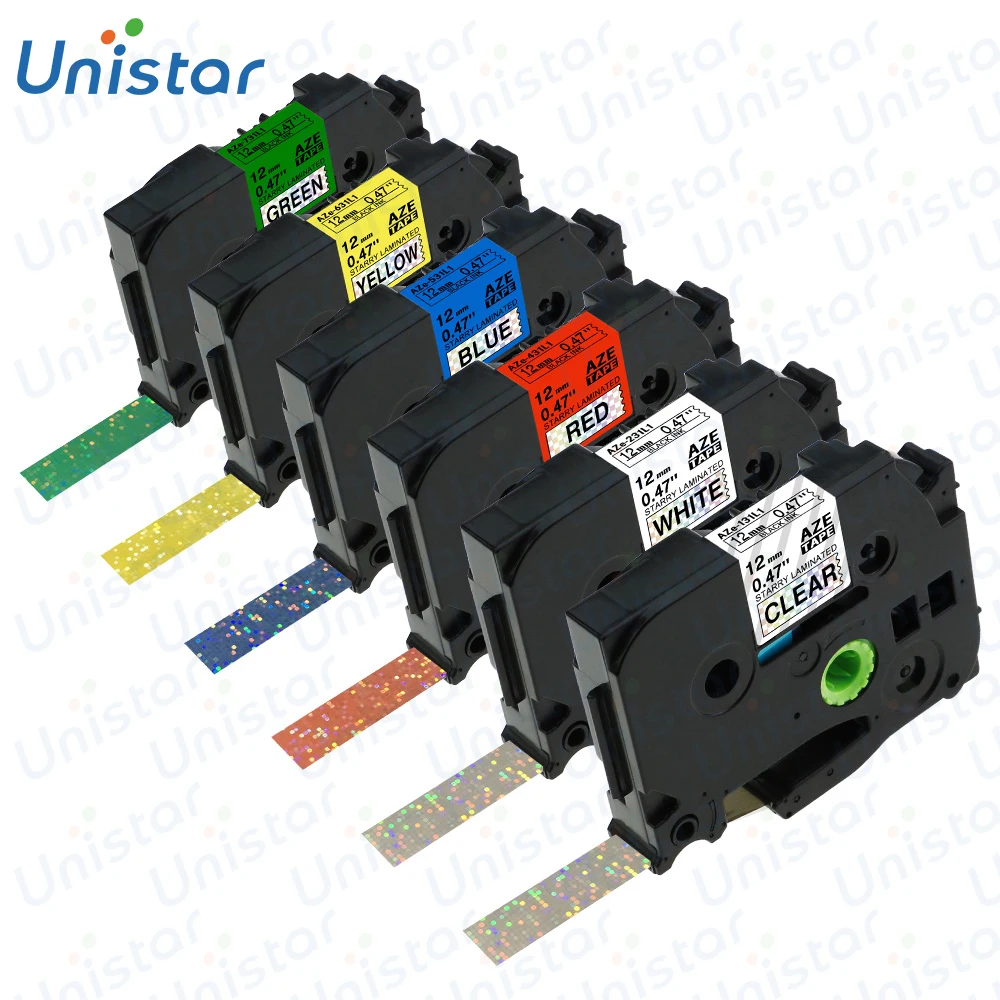 Unistar TZe-231L1 12 мм ламинированная совместимая с Brother PT-D210 блестящая Звездная Радуга