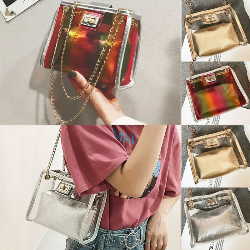 Модная женская голографическая прозрачная мини-сумка цветная контрастная