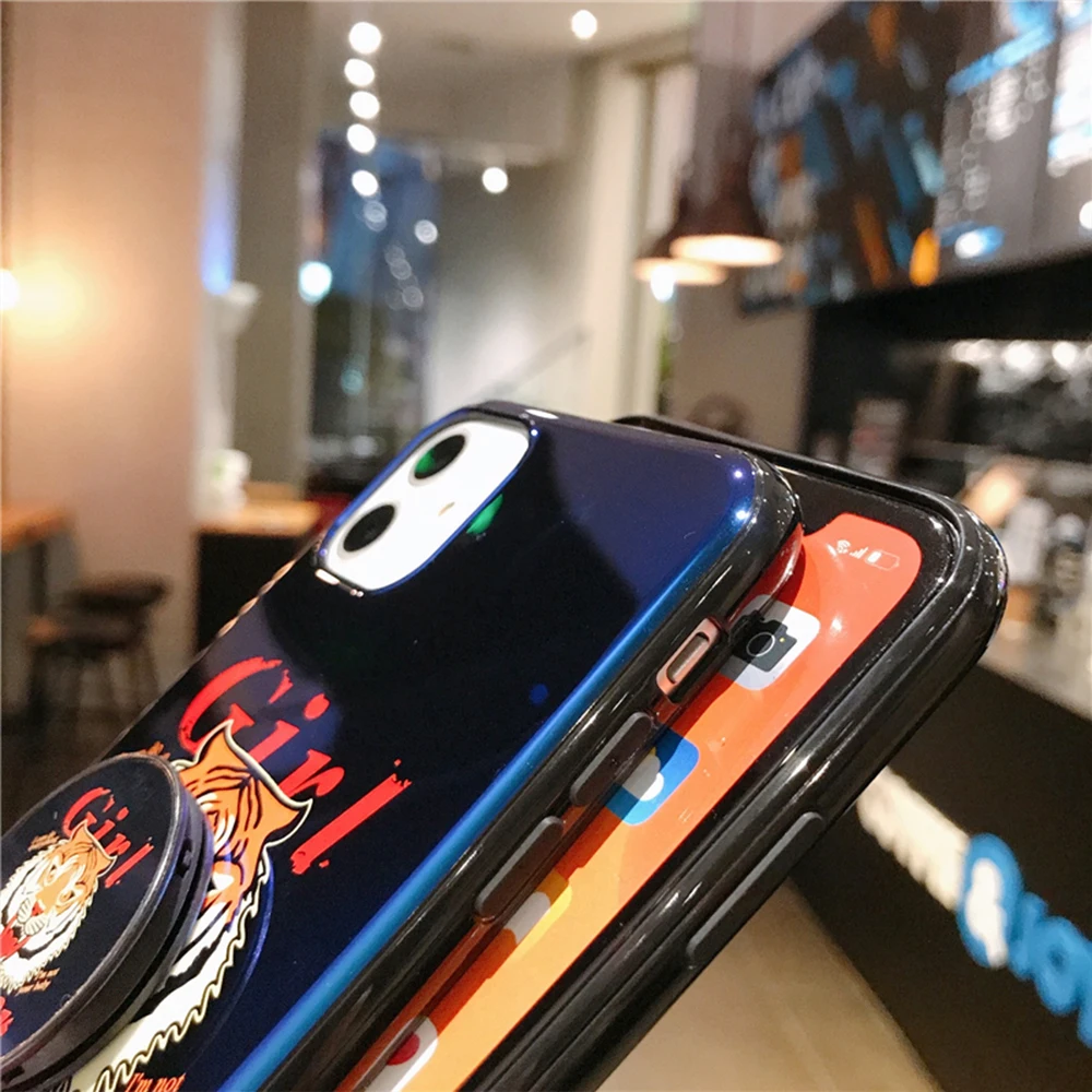Cool Tigers lion blu-ray soft silicone cover for iphone 11 11Pro Xr Xs Max X 7 8 Plus Stand Holder Back Cover Coques |
