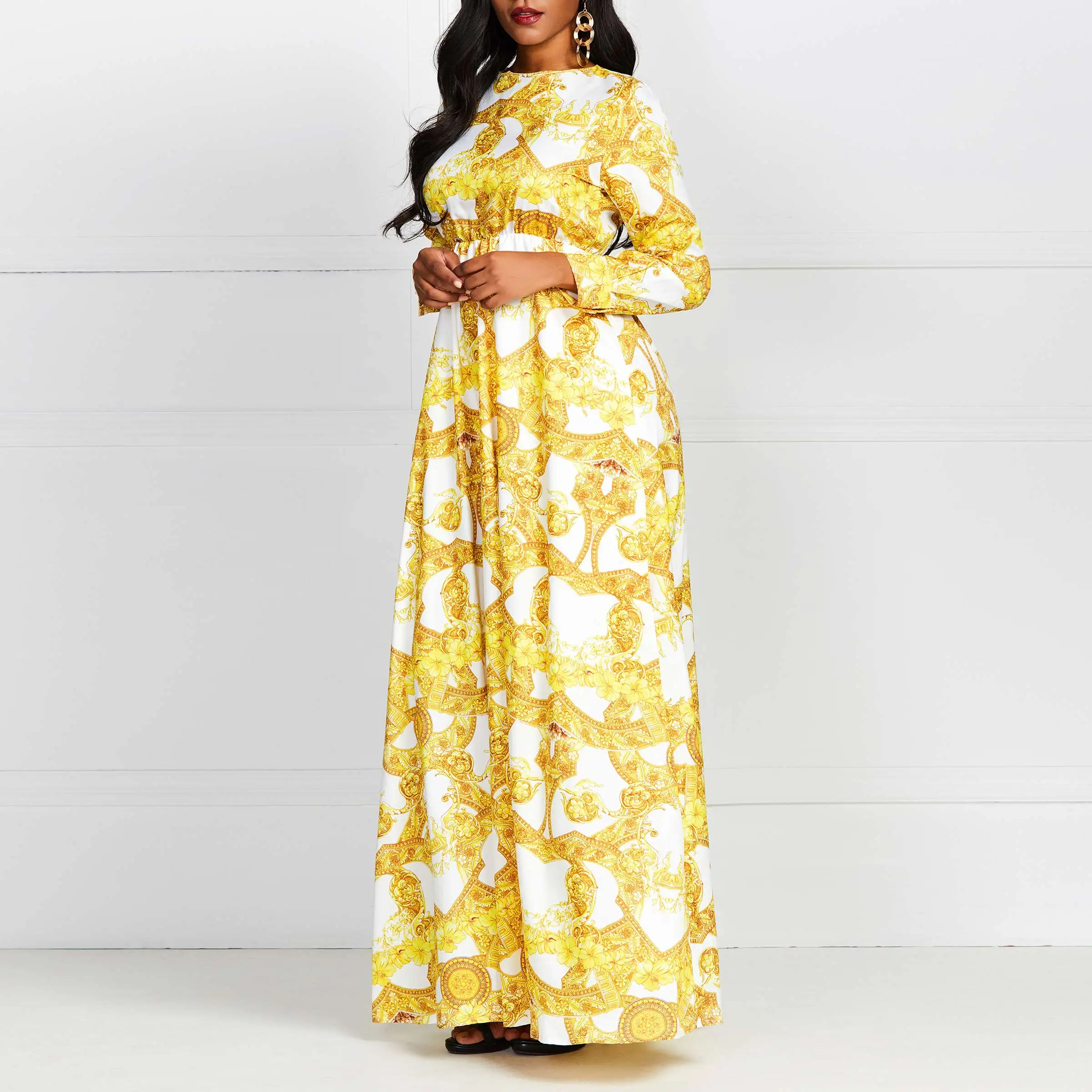 Летнее элегантное Бохо желтое Африканское черное женское длинное платье размера