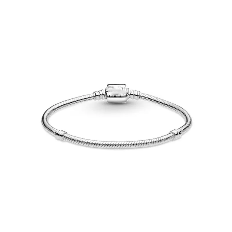 

925 Sterling Silver pandora Bracelet Moments Barrel Clasp Snake Chain Bracelet Bangle Fit Bead Charm Diy pandora Jewelry