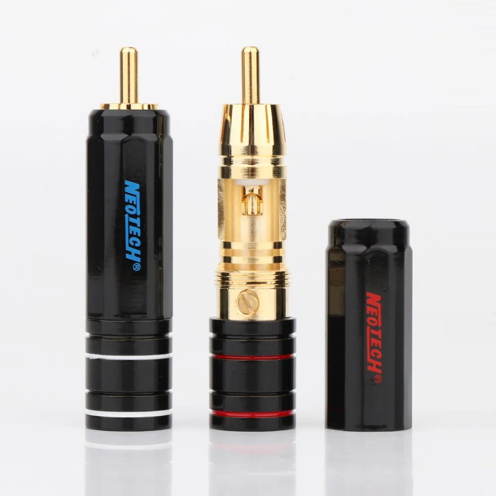 NEOTECH DG-201 High Quality Gold Plated RCA Plug Lock Collect Solder Connector HIFI Cable Connector 4PCS