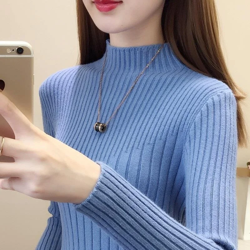 

Осень-Зима базовые вязаные теплые свитера с ложным воротником 2022 женские пуловеры с длинным рукавом однотонные повседневные Дешевые топы ...