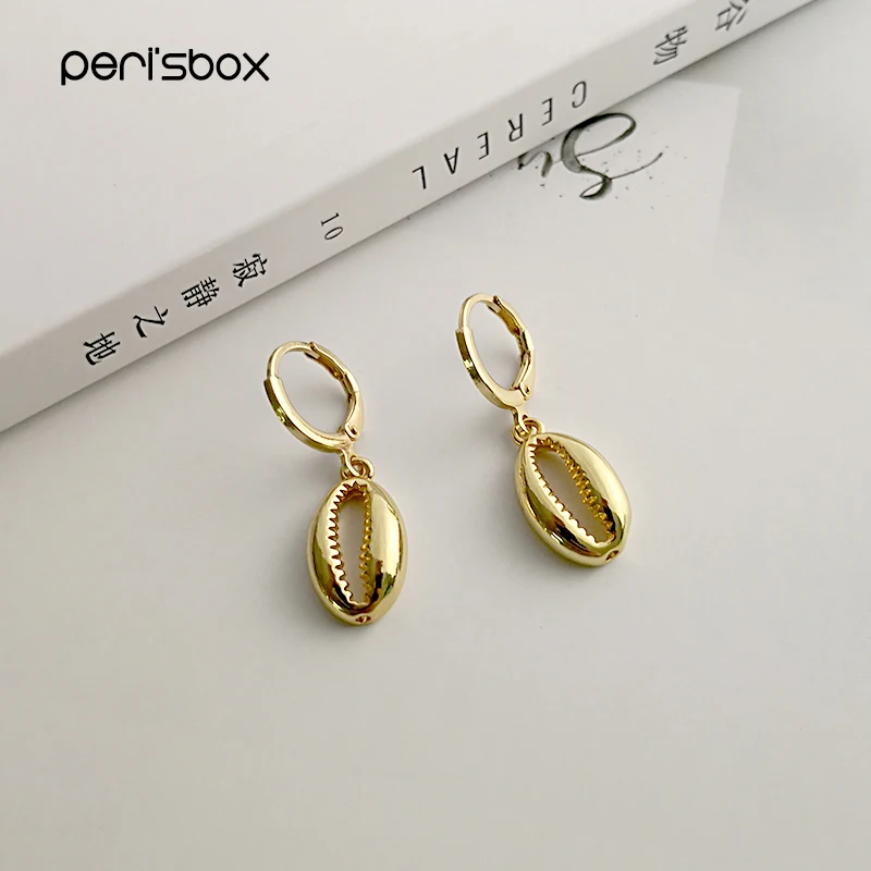Peri'sBox, Золотые серьги в виде ракушки, уникальная раковина Каури, серьги-кольца, летние Boho, латунь, очаровательные обручи, pendientes mujer moda