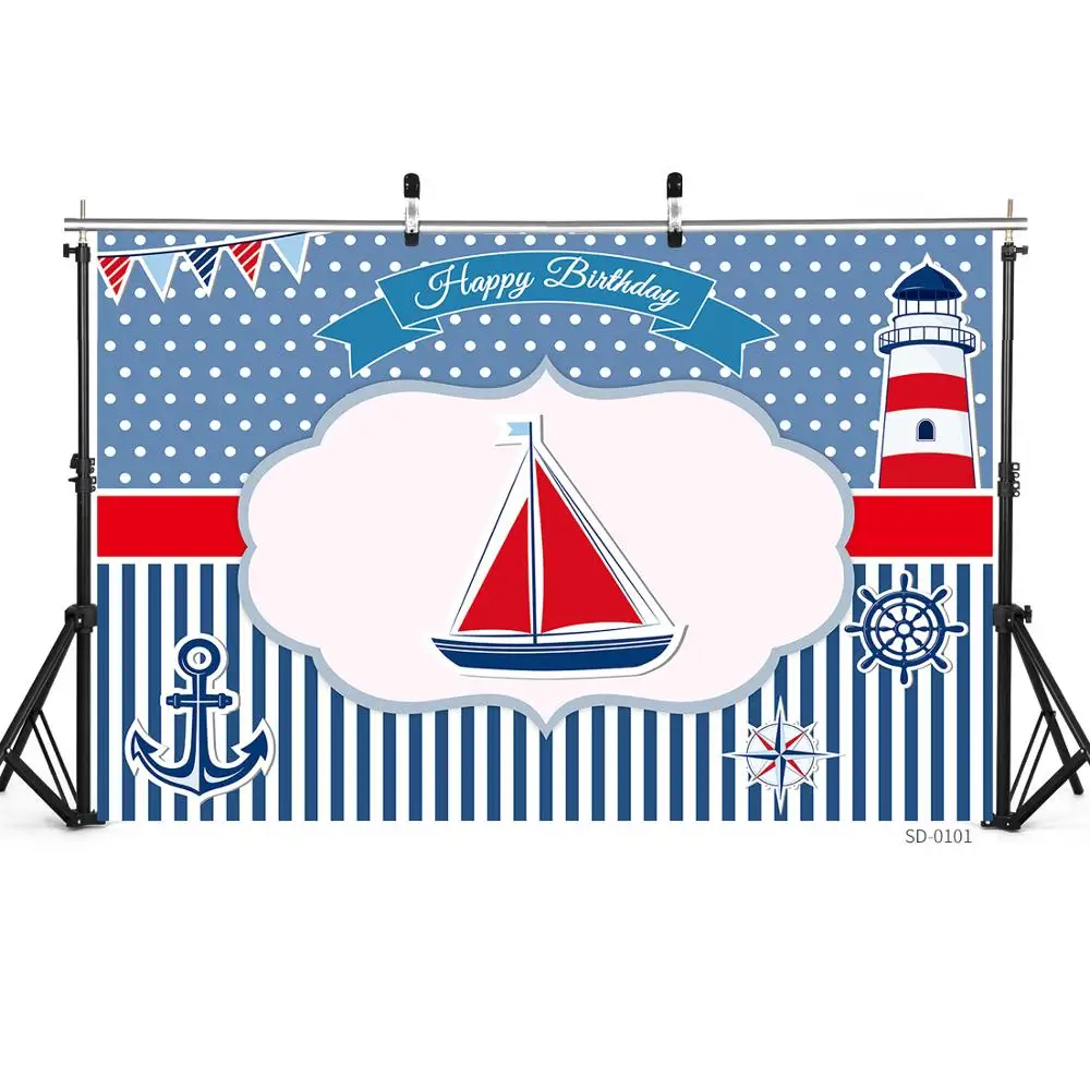 Sailboat Boat Nautical Theme Birthday Party Banner Backgrounds Newborn Boy Children Vinyl Photography Backdrop Photo Studio Prop