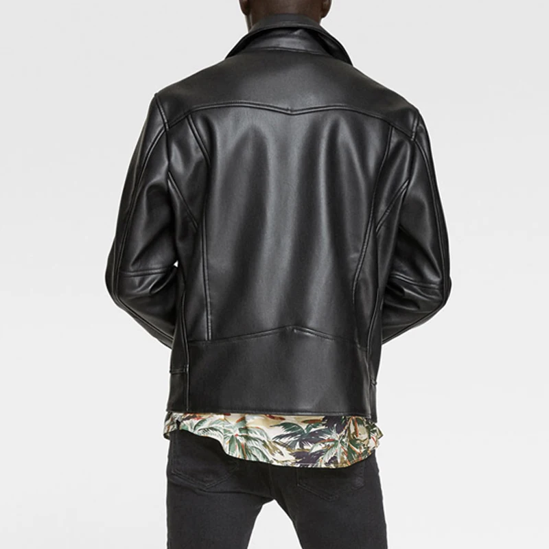 Куртка мужская из искусственной кожи модная однотонная байкерская куртка на