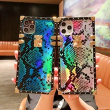 Vintage Snakeskin Pattern Blu-ray Square Phone Case For iphone 13Pro MAX 12 X 6 7 8 Plus XR Xs Max Luxury Snake Skin Soft Cover