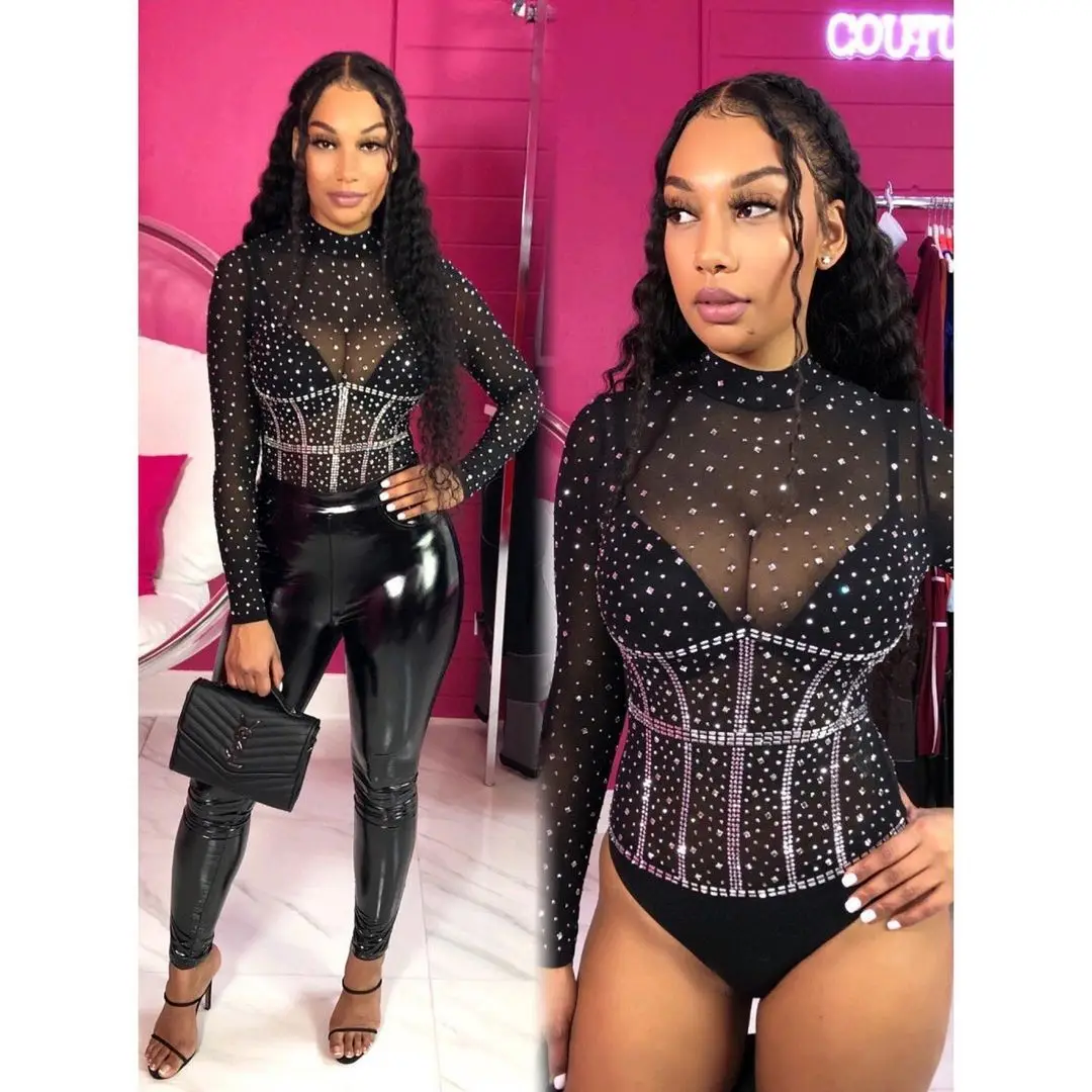 

Summer New Sexy European and American Hot Drilling Perspective Slim Jumpsuit Nightclub Pants
