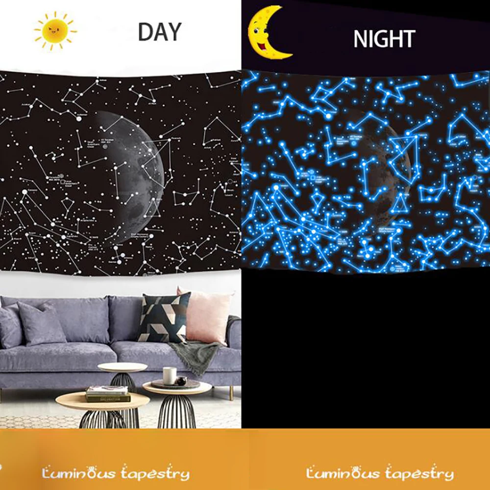 

Tapestry Wall Hanging Luminous Star Moon Universe Blanket for House Dormitory Apartment Home Decoration