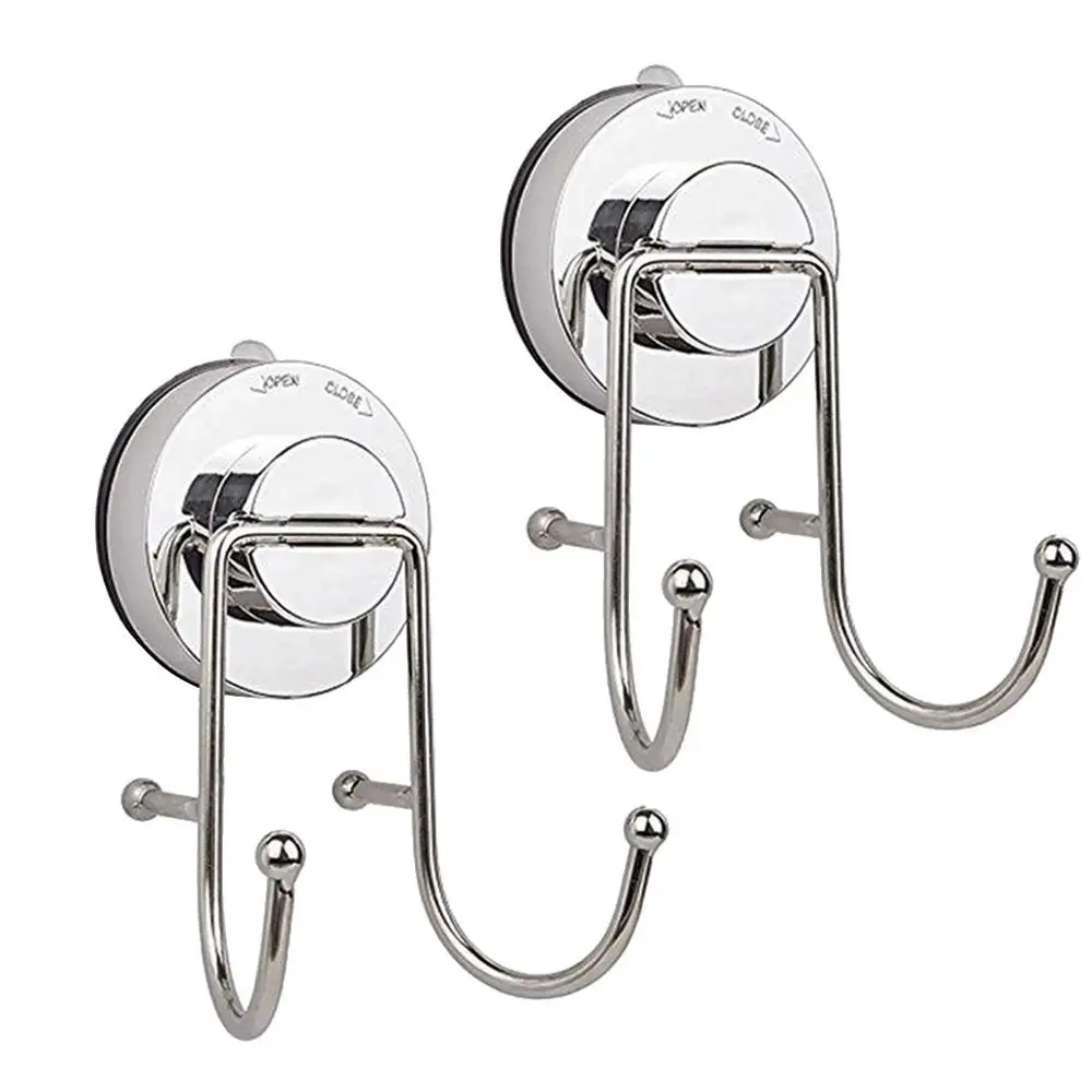 

Bathroom Accessories Vacuum Suction Cup 2PCS Silver Hook Holder Organizer Kitchen Towel Rack Hanger Storage High Quality