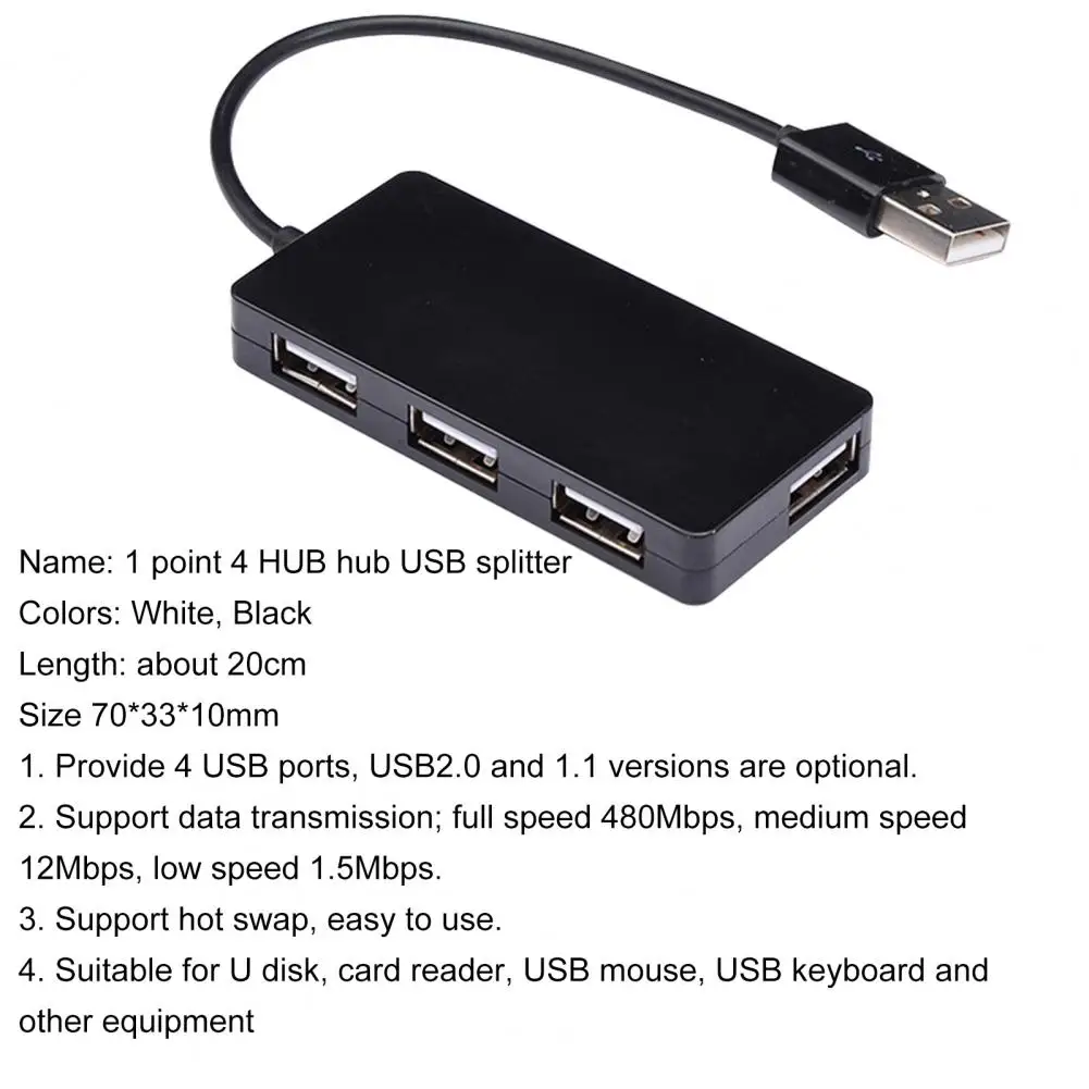 

New Arrival Portable USB 2.0 4 Ports 480Mbps Cable Hub Splitter for Card Reader for Windows 7/8/10/93/98/2000/2003/ME/XP/Vista