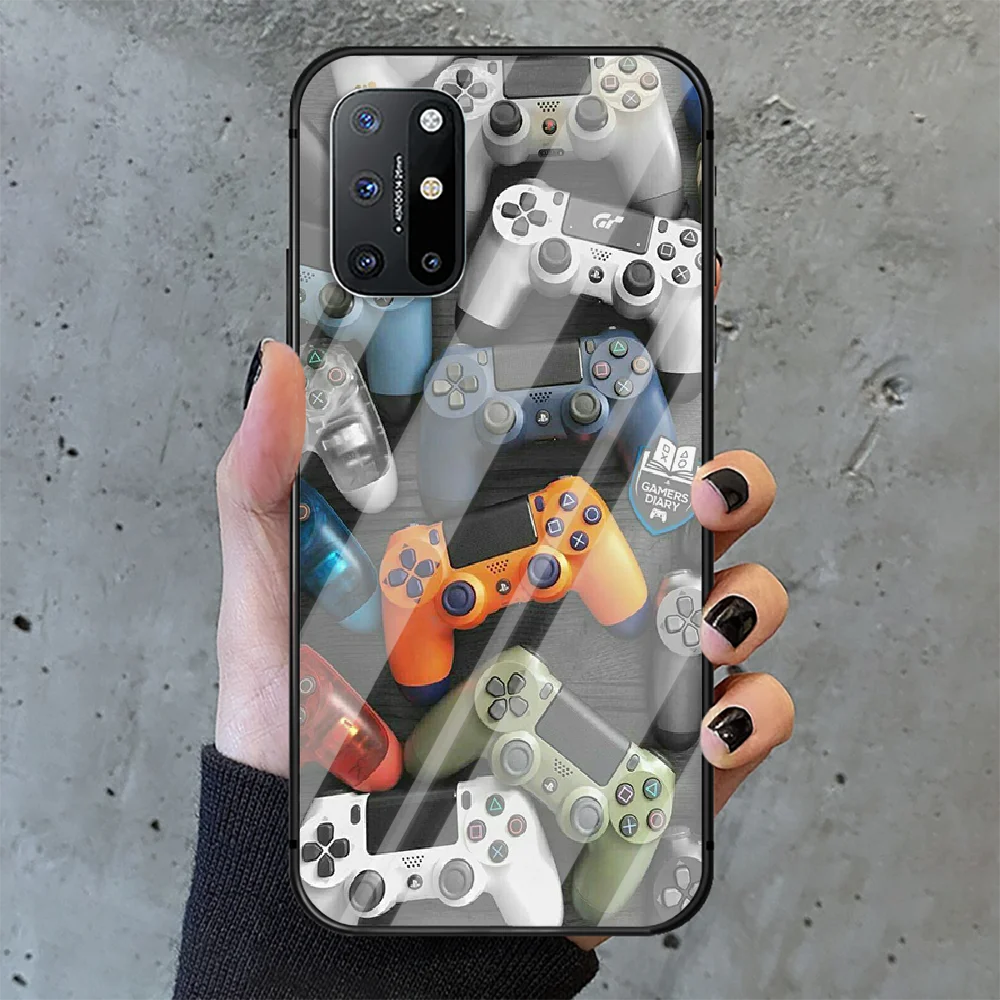 

Gamepad PlayStation PS Phone Tempered Glass Case Cover For Oneplus 5 6 7 8 9 Nord T Pro Back Shell Painting Fashion