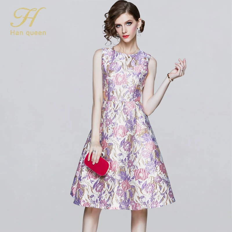 Женское жаккардовое платье H Han Queen повседневное винтажное трапеция до колена без