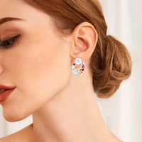 1pair fashion bohemian earrings jewelry cute pearl rhinestone flower earrings best gift for women girl wholesale e087