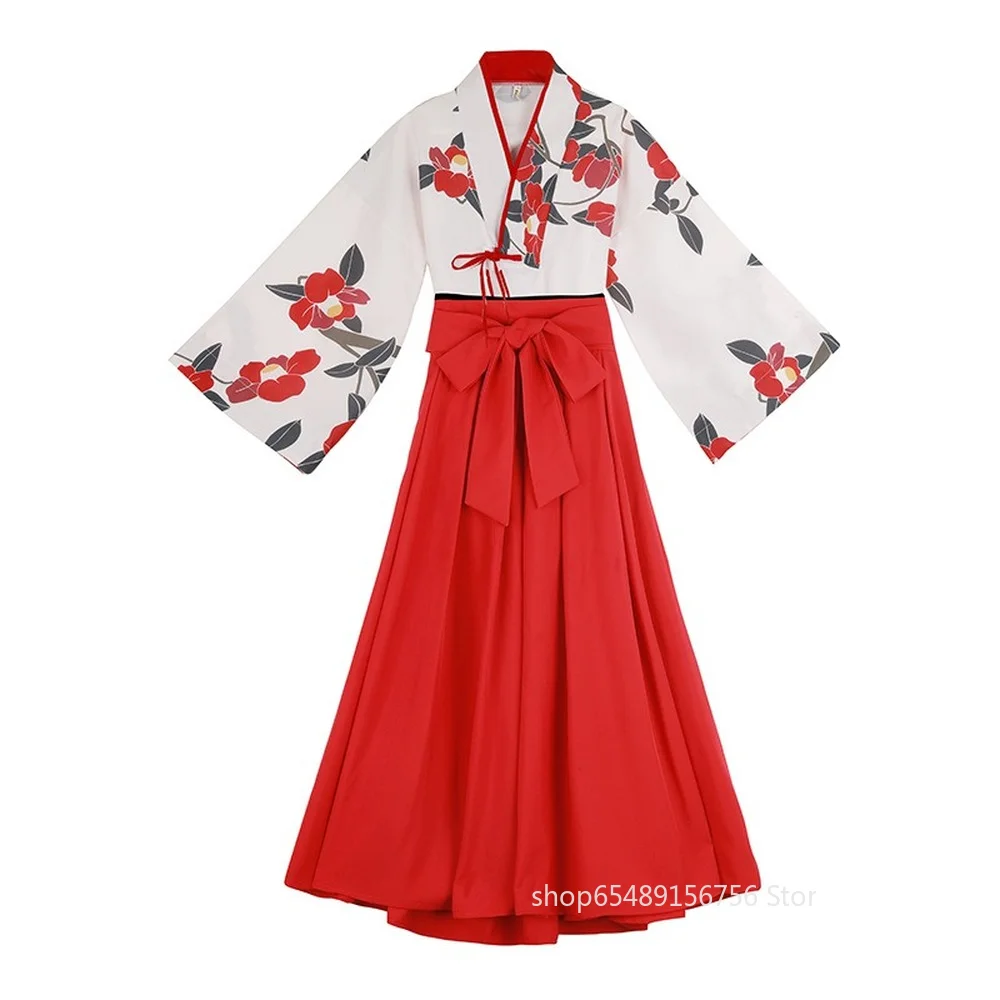 

Japanese Style Floral Print Vintage Dress Cosplay Costume Kimono Sakura Girl Woman Oriental Camellia Love Haori Asian Clothes