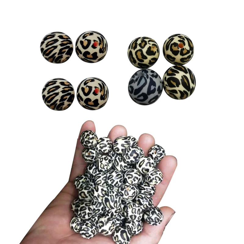 Silicone Beads 10pcs Leopard Print 12/15mm Baby Teether Teething DIY Jewelry BPA Free Pacifier Clip Making | Мать и ребенок