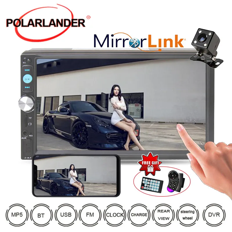 2 Din 7023D Bluetooth MP3/MP4/MP5 плеер Зеркало Ссылка 7 ''автомобильное радио Mutimedia с камерой
