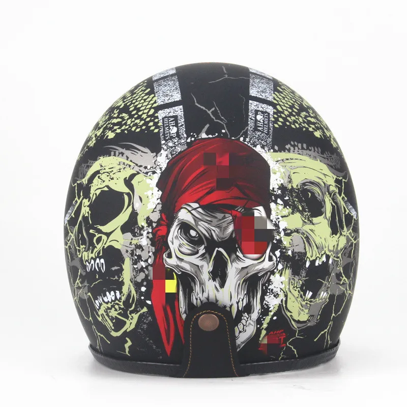 Шлем мотоциклетный кожаный унисекс Ретро стиль с черепом защита на пол лица