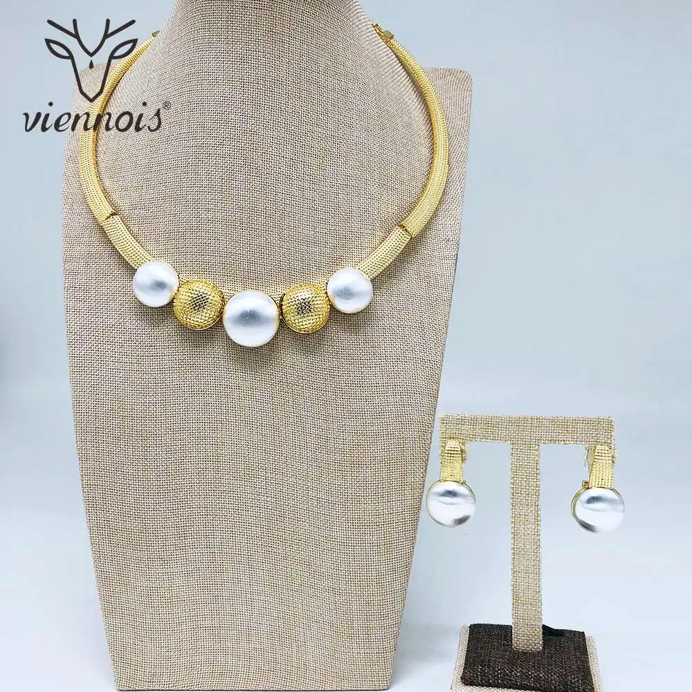 Viennois Модный золотой цвет висячие серьги смешанные цвета ожерелье набор