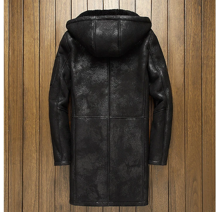 Мужское зимнее пальто из натуральной овчины длинная куртка коричневого и