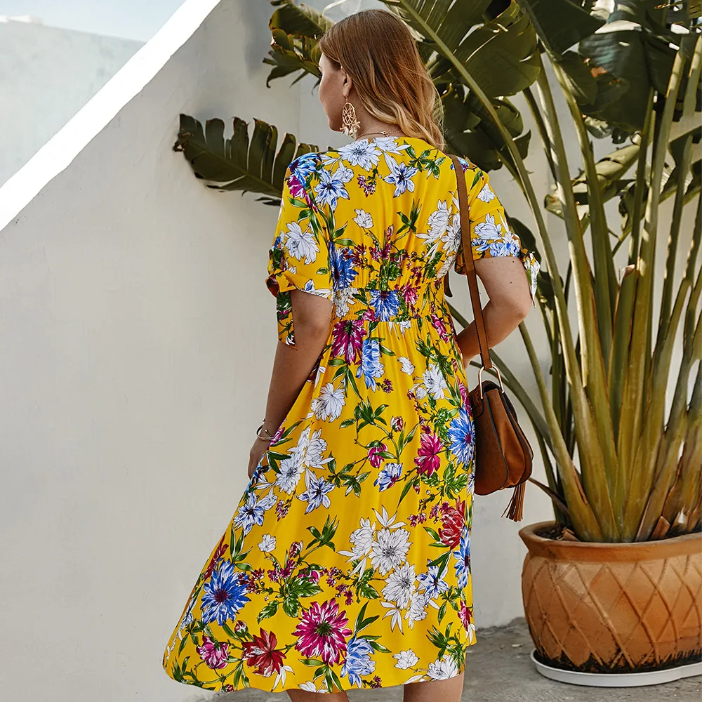 2021 летнее платье размера плюс для женщин с коротким рукавом Повседневная одежда