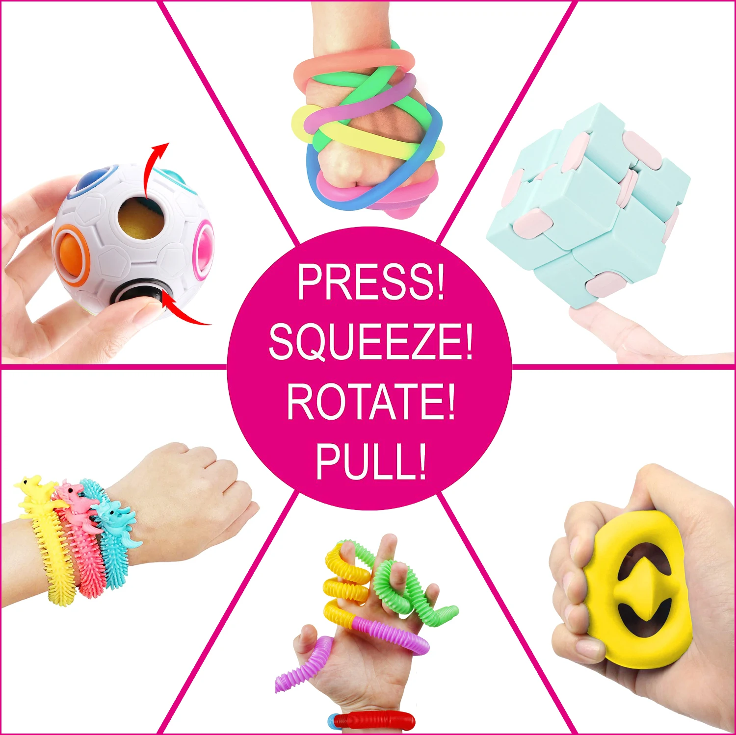 16 unids/caja Fidget Juguetes | Juguetes Fidget | Fidget juguetes juguete antiestr&eacute;s conjunto el&aacute;stico cuerdas Push regalo adultos ni&ntilde;os Squishy sensorial Anti estr&eacute;s Kit de socorro-5