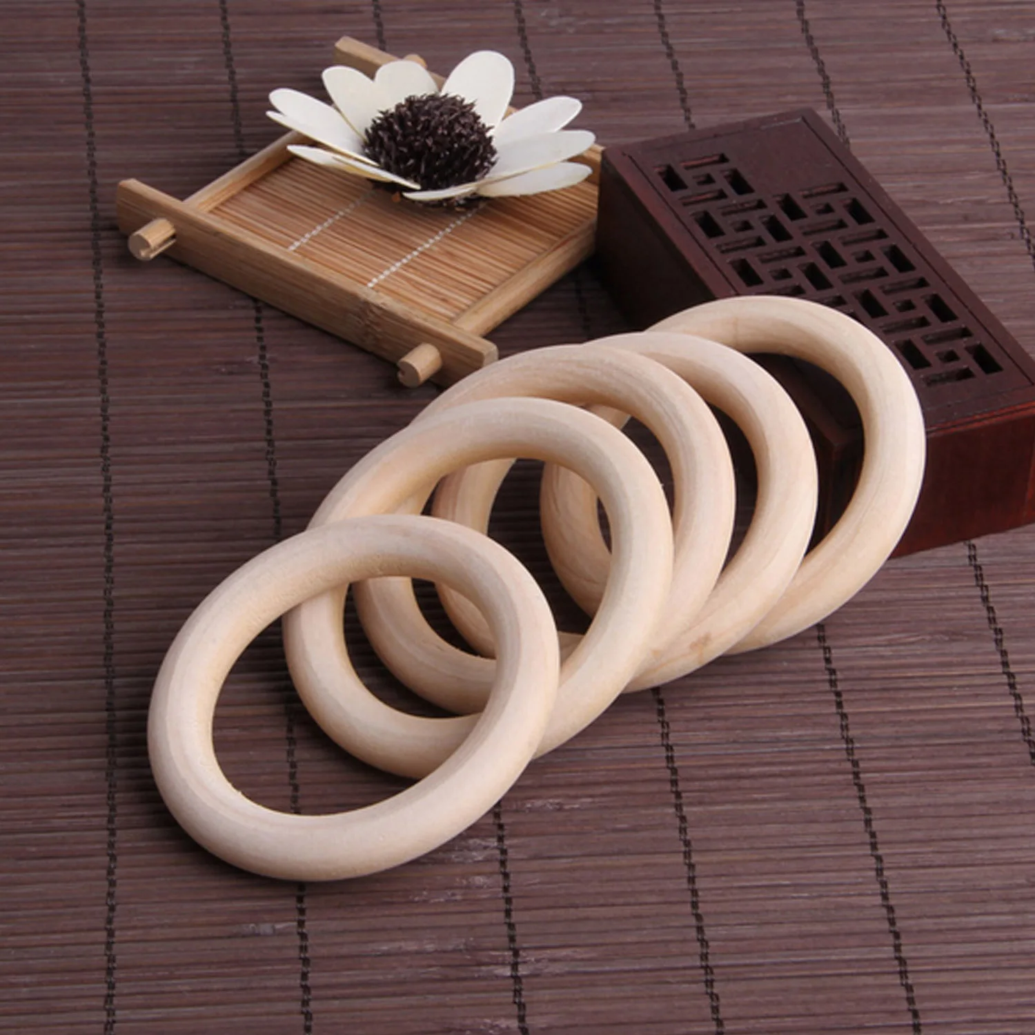 Набор принадлежностей для макраме сделай сам 6 деревянных колец + 50 бусин 4