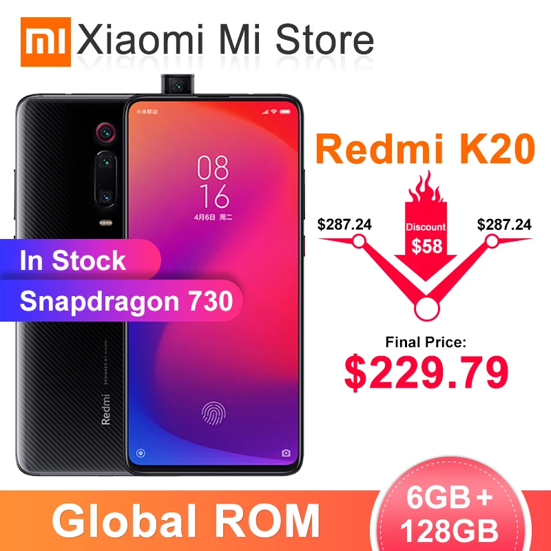 Смартфон Xiao mi Red mi K20 с глобальной ПЗУ, 6 ГБ, 128 ГБ(mi 9 T), Snapdragon 730, 48 Мп+ 20 Мп камера, 4000 мАч, 6,3" AMOLED дисплей